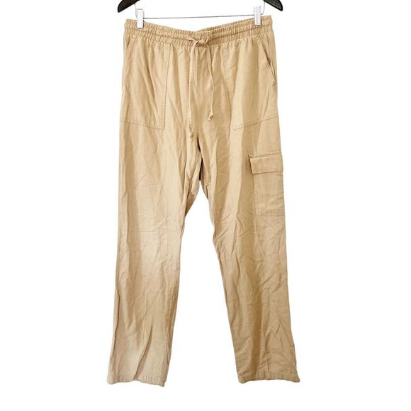 Streetwear Society Tan Linen Look Straight Leg Flowy Pants - Picture 1 of 6